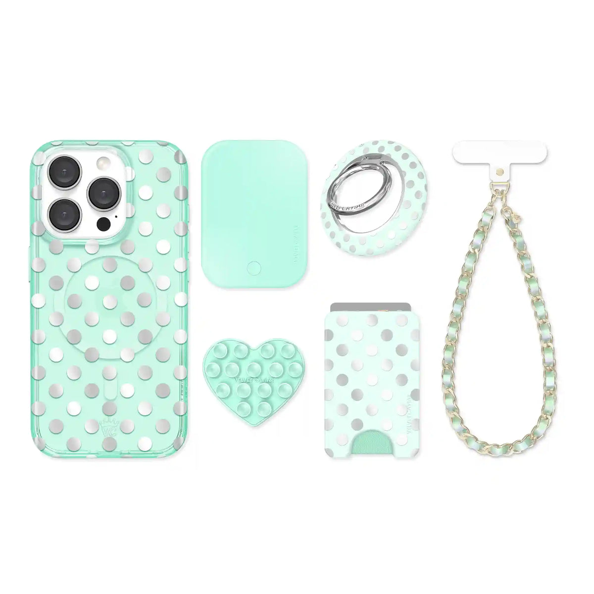 Mint Chrome Polka Dot iPhone Bundle Set