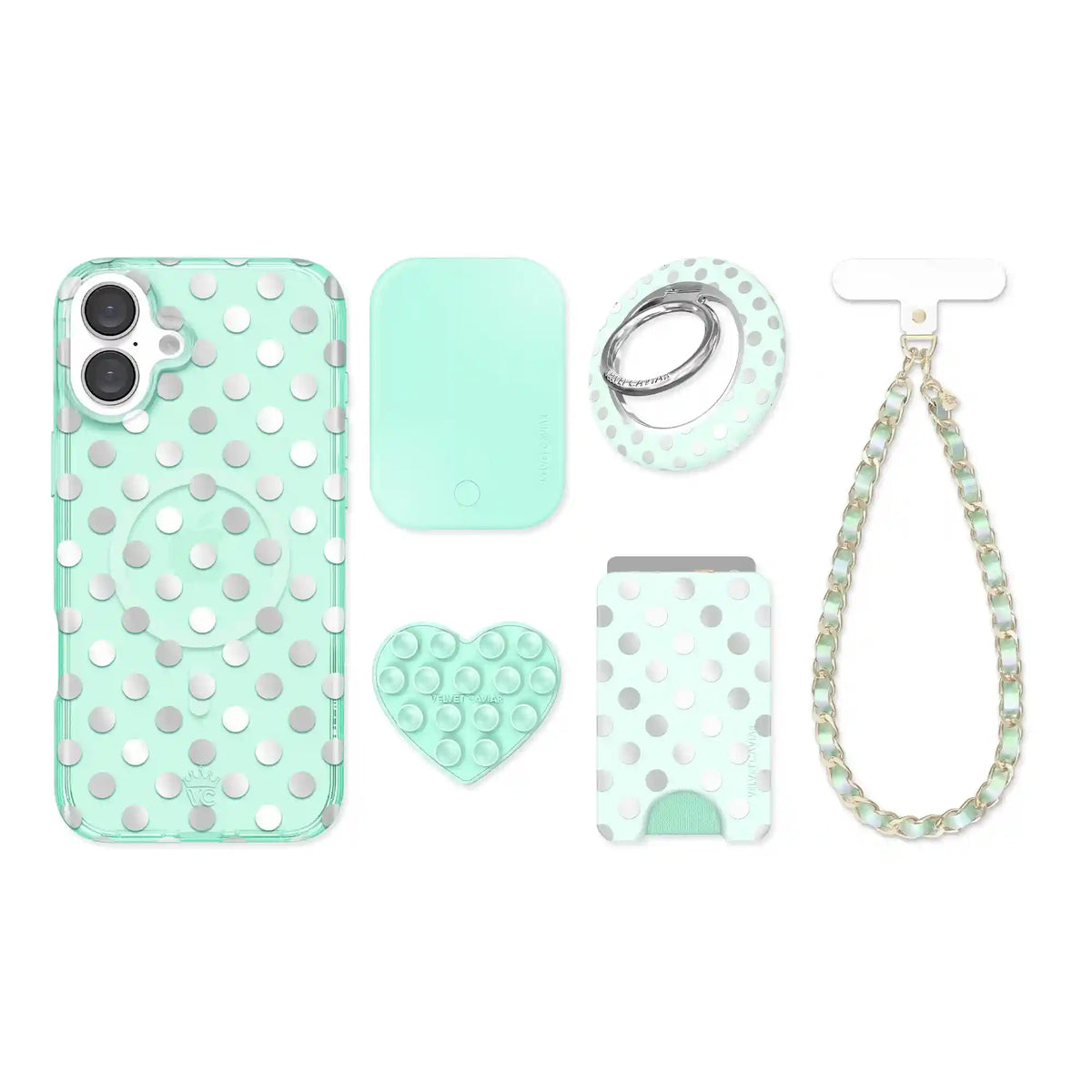 Mint Chrome Polka Dot iPhone Bundle Set
