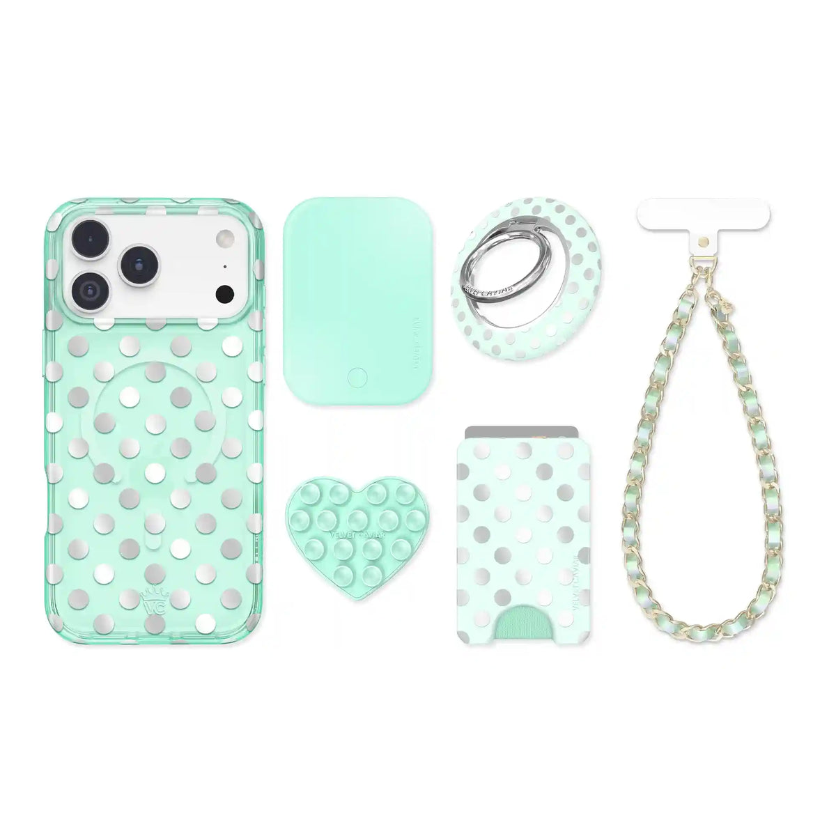 Mint Chrome Polka Dot iPhone Bundle Set